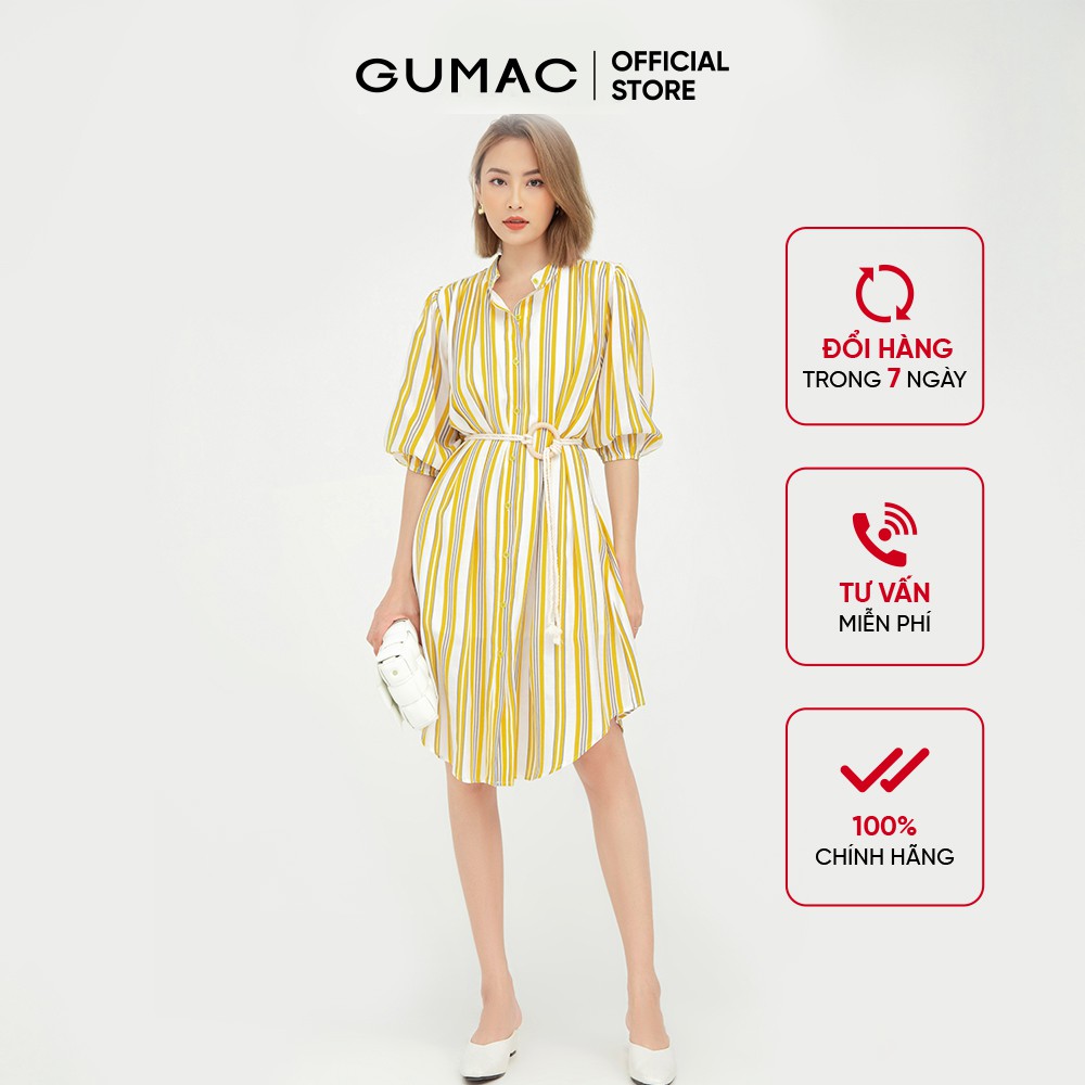 [Mã MABR07062 giảm 8% tối đa 50K đơn từ 249K] Đầm sơ mi nữ phối phụ kiện GUMAC dáng suông năng động, vintage DB594