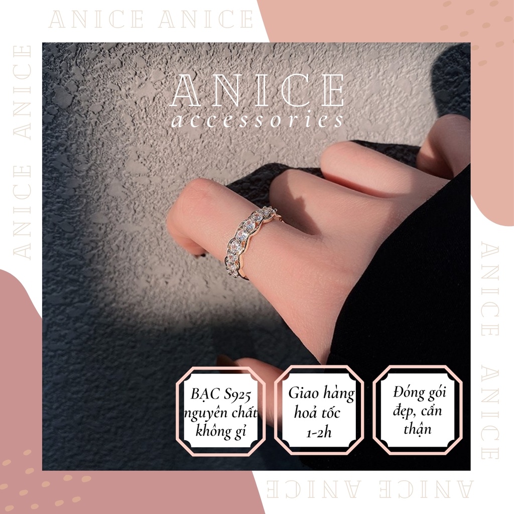 Nhẫn đính kim cương đeo ngón cho nữ bạc 925 mạ Vàng Anice accessories