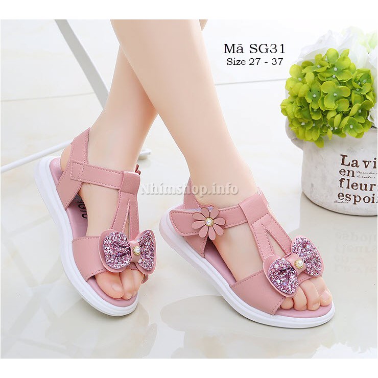 Dép sandal bé gái LIMIBABY gắn nơ dễ thương quai dán mang êm thời trang cho bé 3,4,5,6,7,8,9,10,11,12 tuổi đi học  SG31