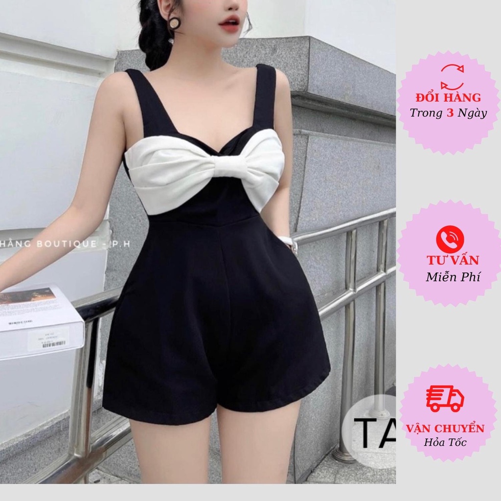 Jumpsuit nữ 2 dây nơ ngực sát nách cá tính dáng ngắn đi biển du lịch ulzzang Hàn Quốc