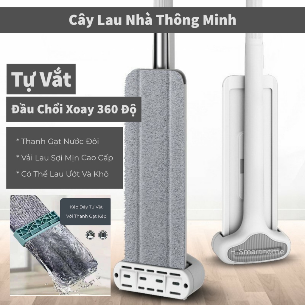 Cây lau nhà thông minh tự vắt 360 độ cao cấp,chổi lau nhà rảnh tay cực sạch với bề mặt siêu thấm,mịn bảo vệ mọi loại sàn
