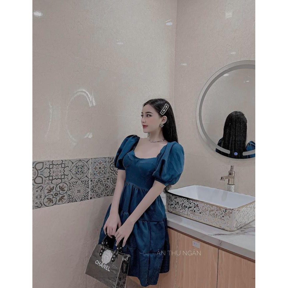 [Mã WAMT1505 giảm 10K đơn 0K] VÁY XANH CÚP NGỰC 3 TẦNG CỔ VUÔNG- ẢNH THẬT | BigBuy360 - bigbuy360.vn