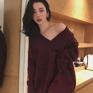 Váy len dệt kim cổ chữ v hagauorder