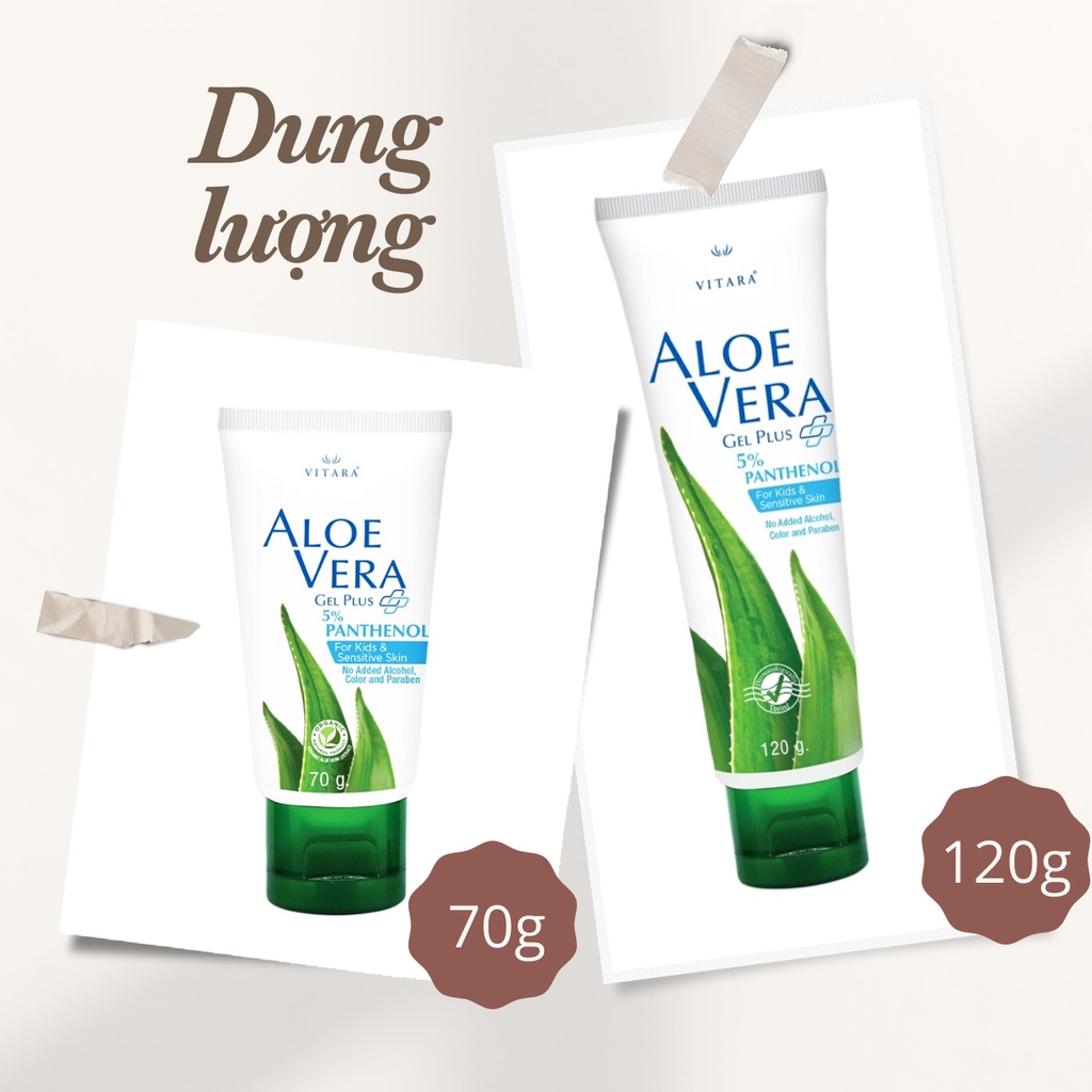 Gel thoa da bị kích ứng Vitara Aloe Vera thích hợp cho da khô, sần sùi, bị bỏng, cháy nắng 70g hoặc 120g