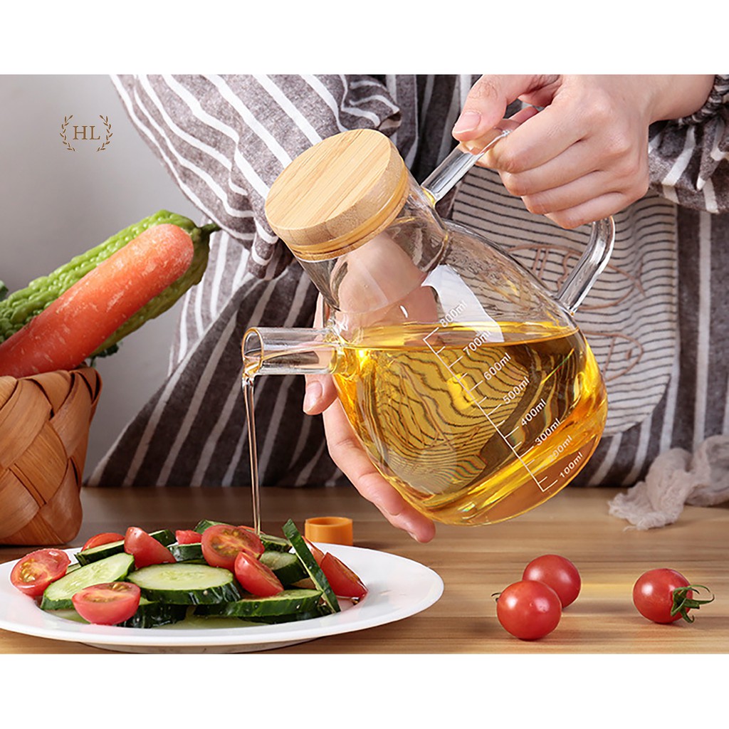 Bình thủy tinh chịu nhiệt, chai lọ có nắp gỗ, nút silicon đựng dầu ăn, giấm, nước tương, nước mắm | BÌNH DẦU NẮP GỖ TRE | BigBuy360 - bigbuy360.vn
