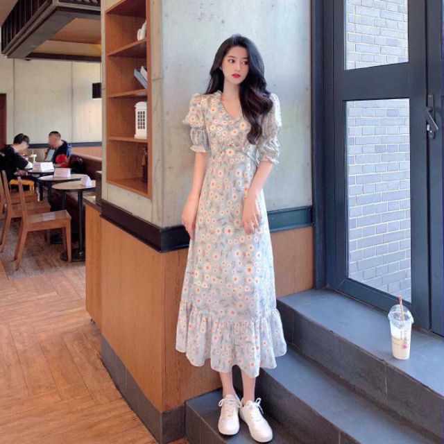 (Order) Đầm hoa xanh Quảng Châu thanh lịch tiểu thư bigsize | BigBuy360 - bigbuy360.vn
