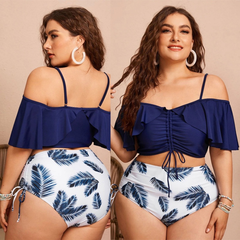 Bộ Đồ Bơi Bikini Lưng Cao Phối Bèo In Họa Tiết Kích Thước Ngoại Cỡ Thời Trang Quyến Rũ Cho Nữ