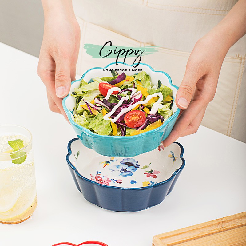 Bát sứ hoa văn, đựng salad, trái cây, bữa ăn hàng ngày - Gippy Decor