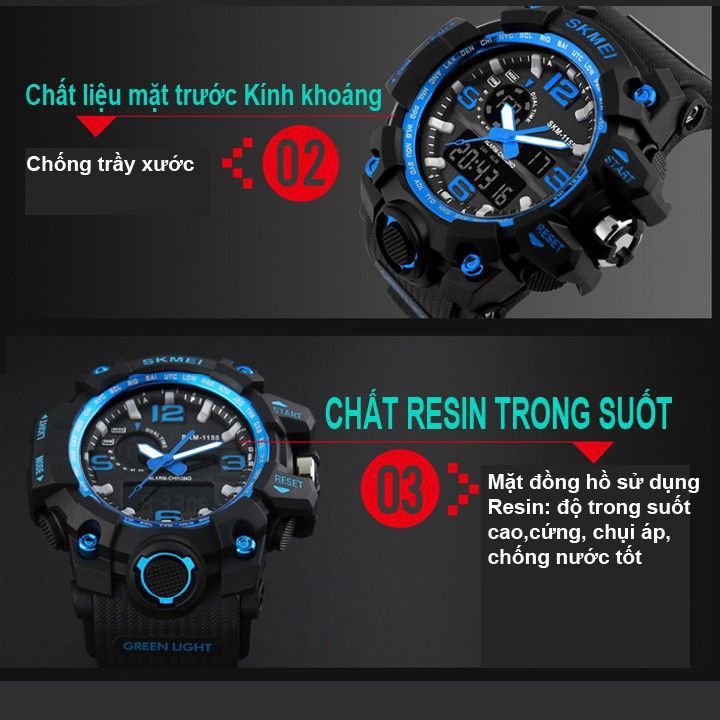 Đồng hồ Nam Skmei 1155B điện tử thể thao Dual Time Nhiều màu lựa chọn