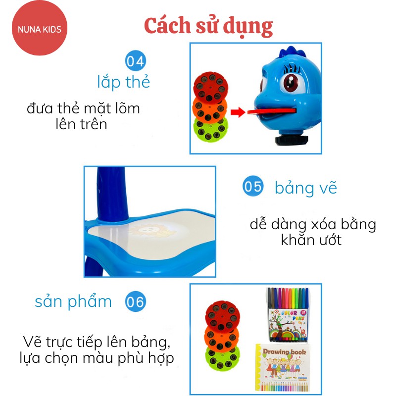 Đồ chơi bàn vẽ thông minh NUNAKIDS có máy chiếu ảnh kèm nhạc cho bé TẶNG bút màu 24 hình tập tô tập vẽ sáng tạo