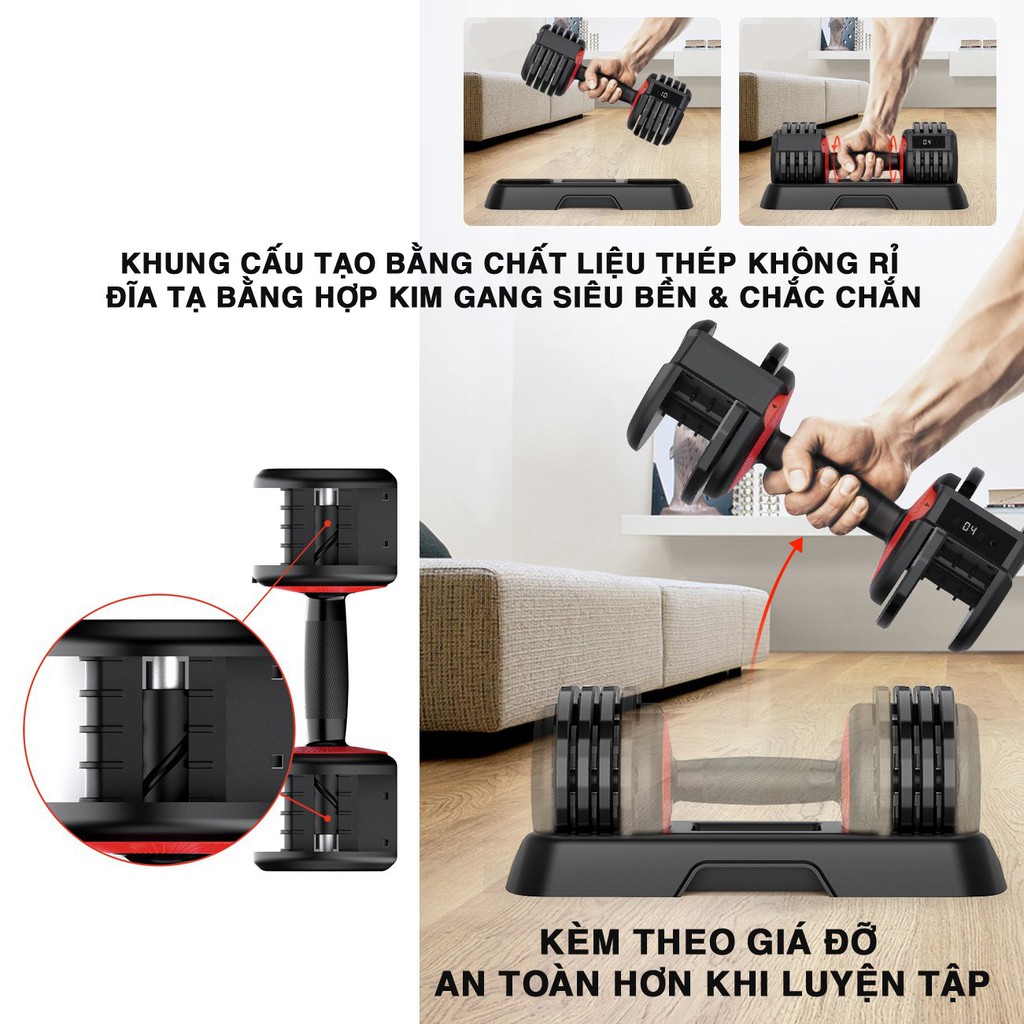 Tạ đơn điều chỉnh JOBUR - Size 25kg - Hỗ trợ tập Gym tại nhà (Tặng tai nghe)