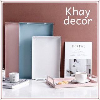 Khay kim loại chữ nhật có quai cầm, khay decor phong cách Bắc Âu