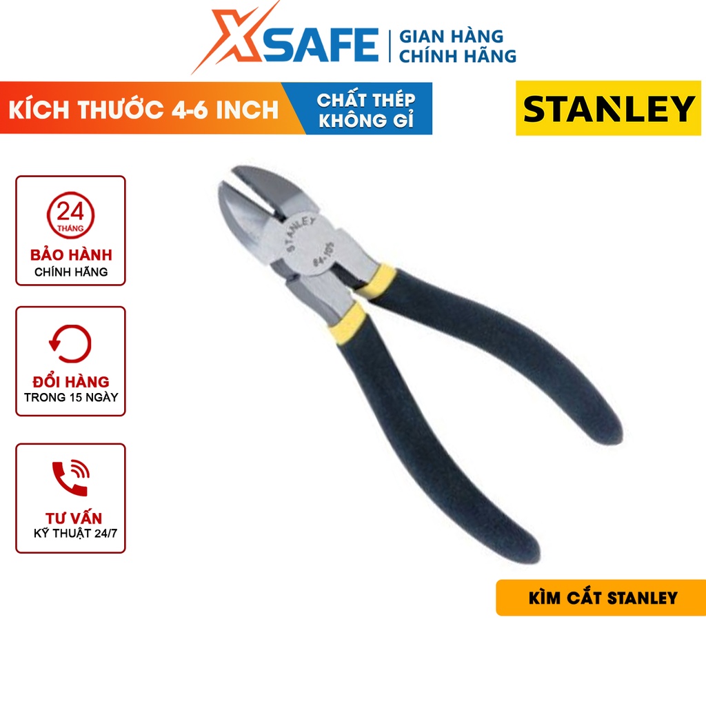 Kềm cắt STANLEY thép hợp kim cứng Kìm Stanley tay cầm bọc nhựa êm ái, được phủ lớp chống gỉ, bền bỉ