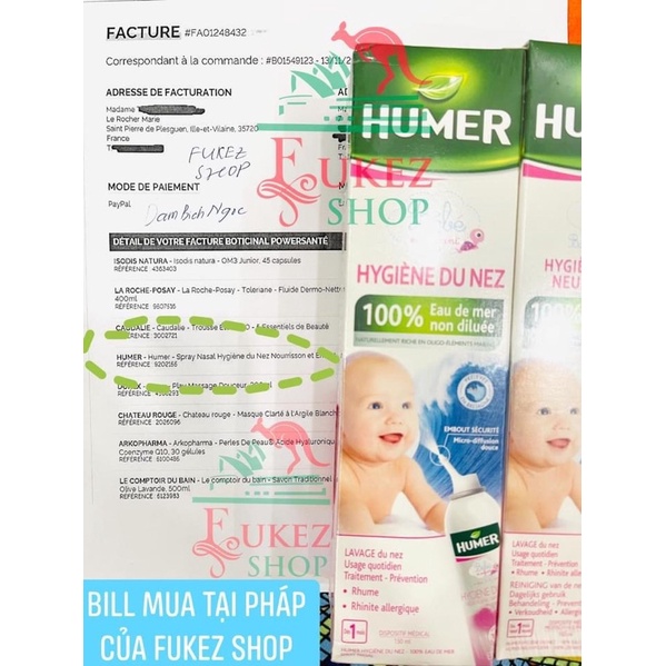 Xịt mũi muối biển an toàn cho bé Humer 150ml - Bill Pháp