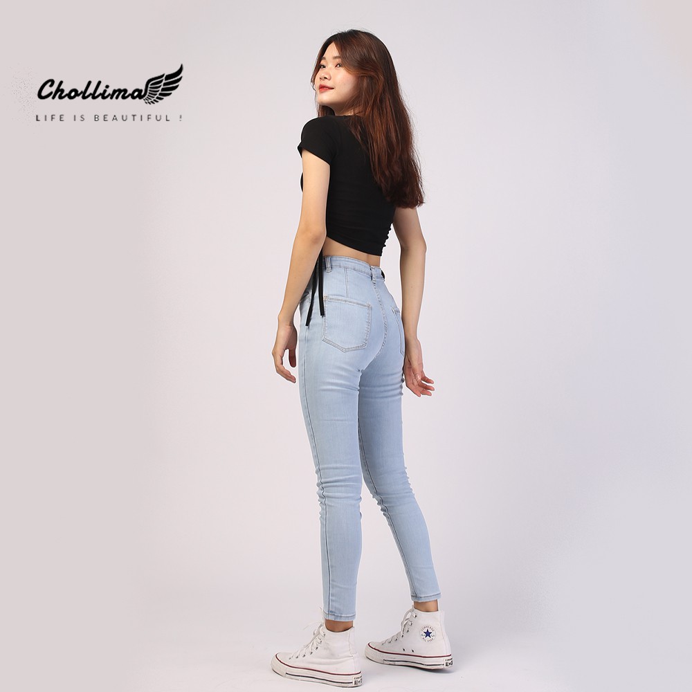 Quần jeans dài nữ co giãn Chollima trơn màu xanh trắng QD024 – quần bò nữ ulzzang