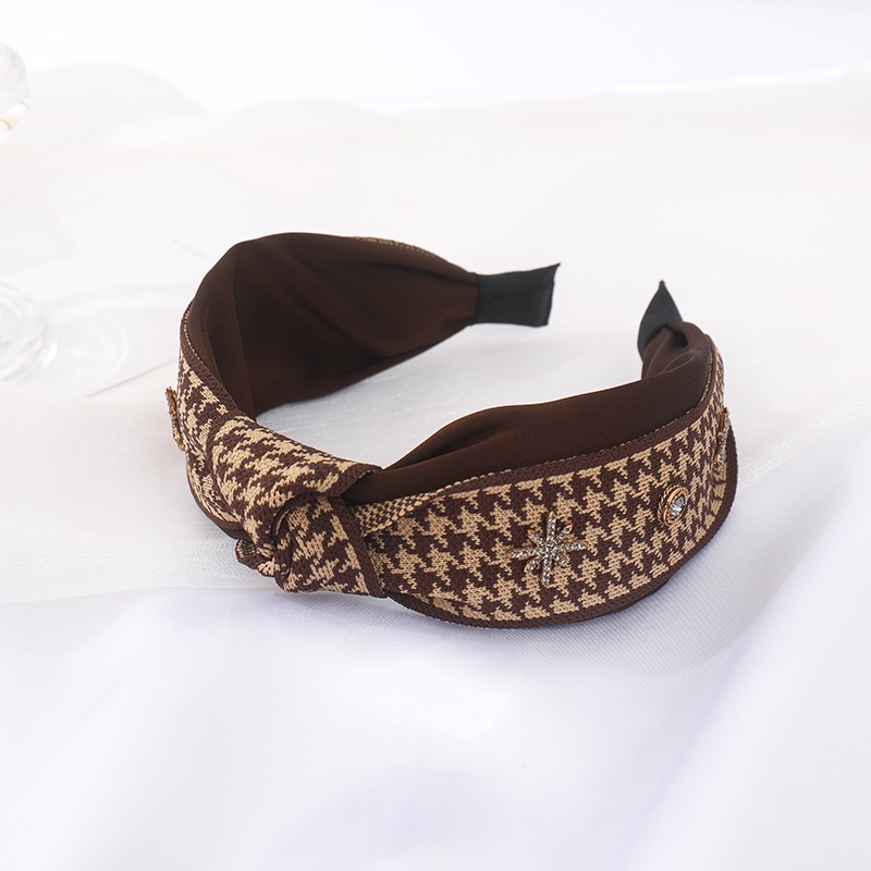[Jiudoulan] Băng Đô Cài Tóc Bản Rộng Họa Tiết Houndstooth Cổ Điển Cho Nữ
