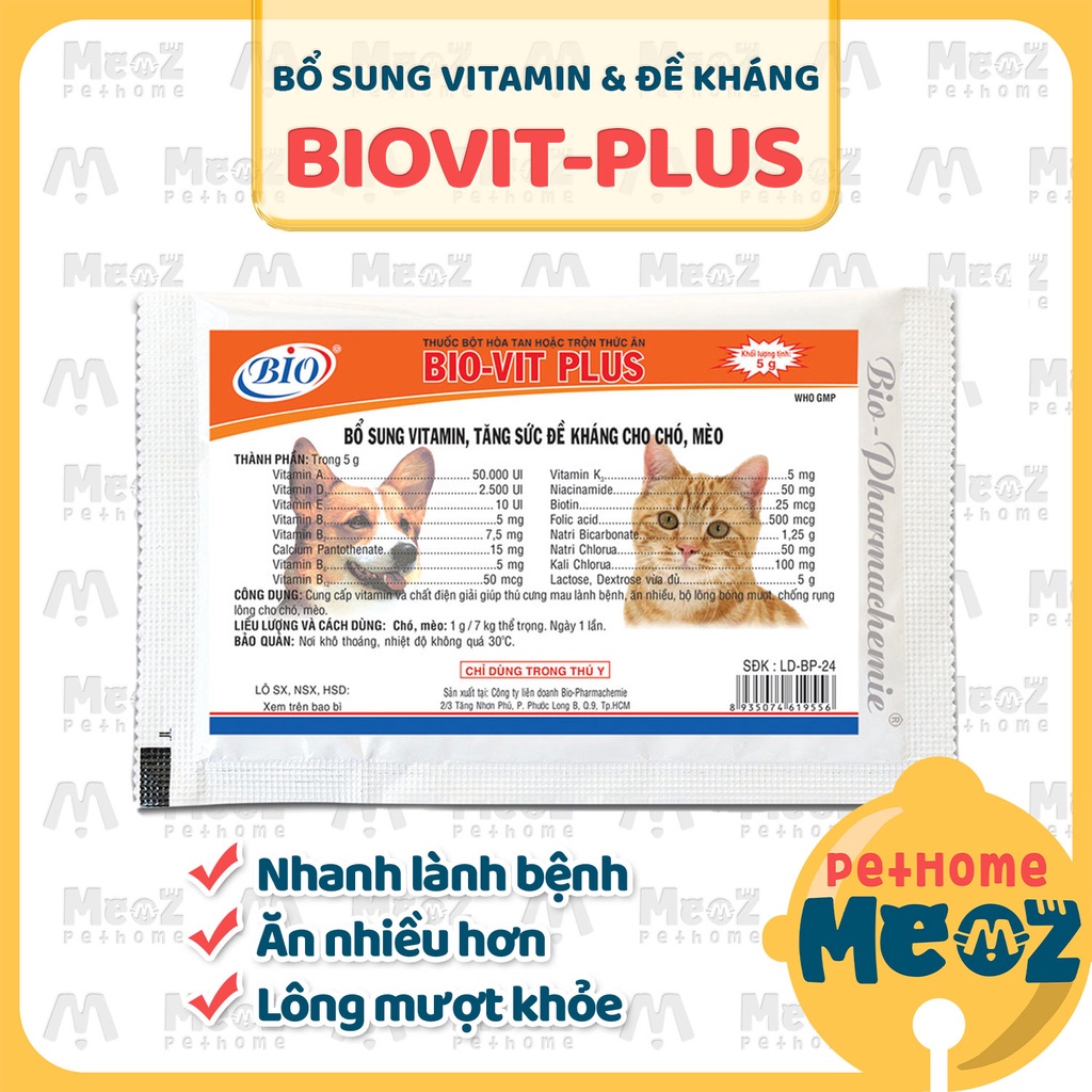 Bổ sung Vitamin chó mèo Tăng sức đề kháng thú cưng Biovit Plus
