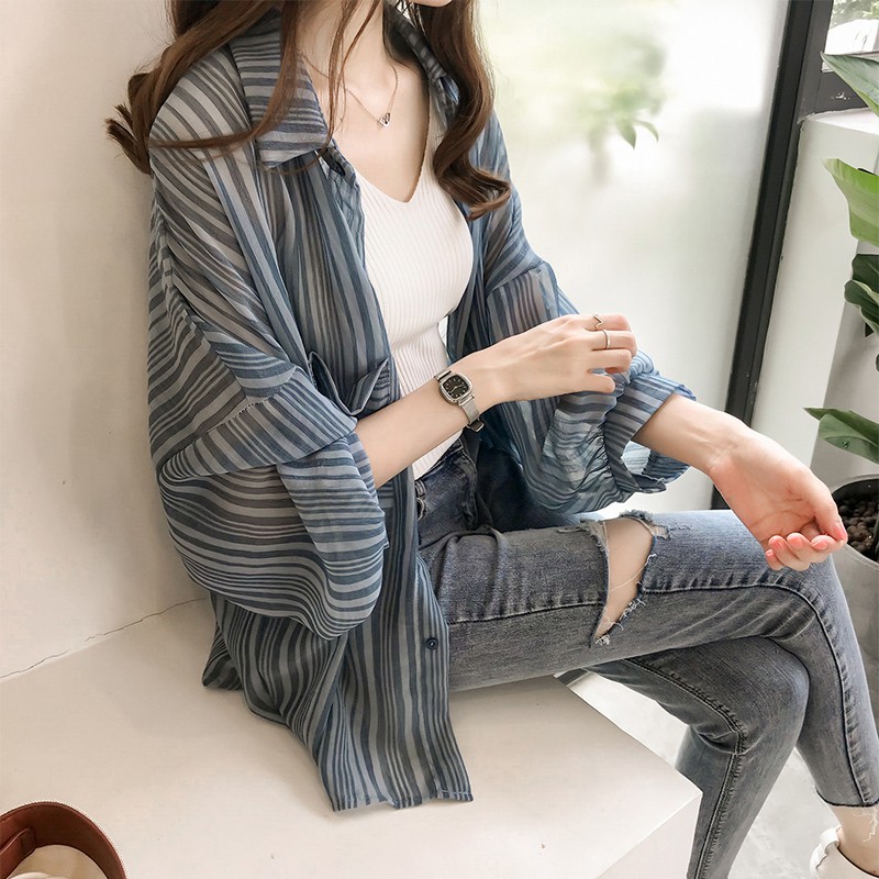 Áo khoác Chiffon sọc tay dài thời trang cho nữ | BigBuy360 - bigbuy360.vn