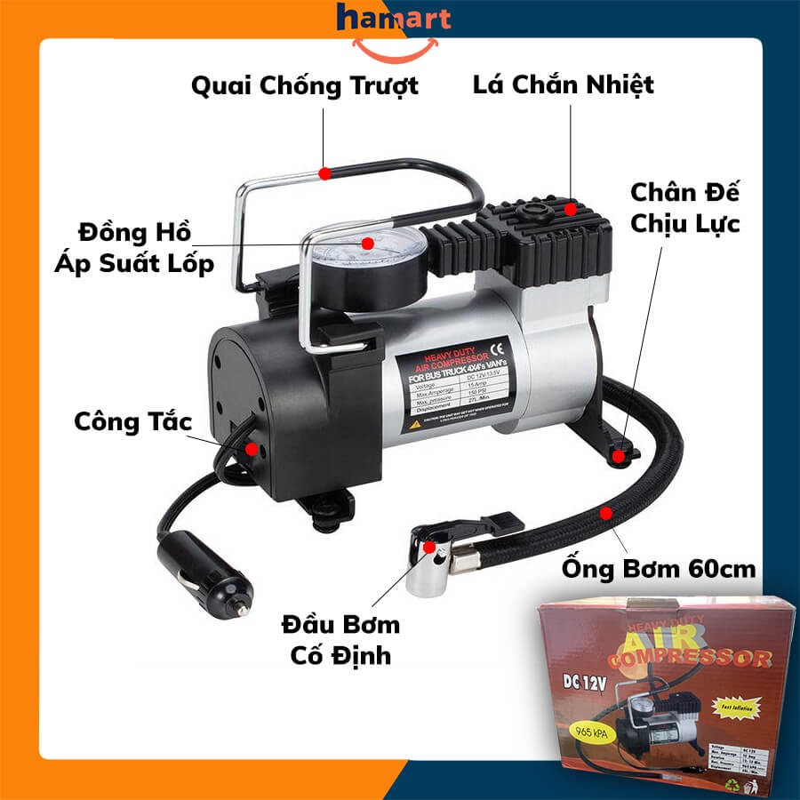 Bơm Hơi Điện Ô Tô 12V Heavy Duty Air Compressor Bơm Lốp Ô Tô Mini Hiệu Quả Chất Lượng