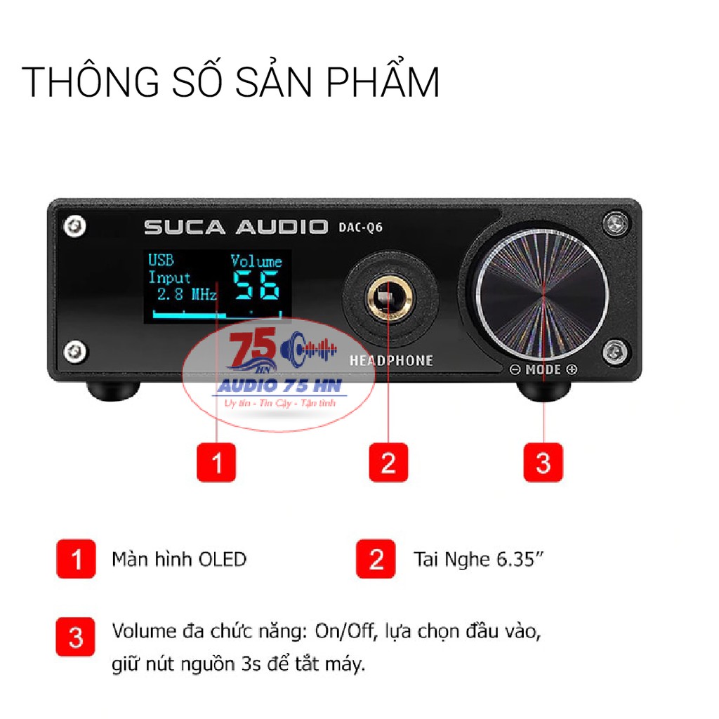 Đầu giải mã âm thanh DAC Suca Q6-V2 Bluetooth 5.0( Tặng dây USB Aucharm)