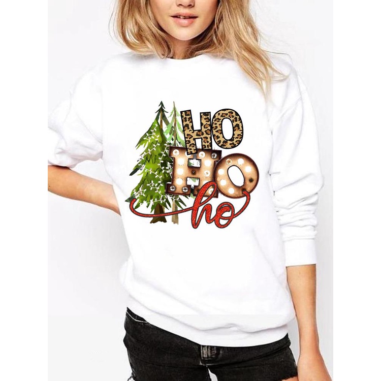Áo Sweater In Họa Tiết Cây Thông / Da Báo / Chữ Merry Christmas Thời Trang Cho Nữ