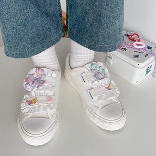 Giày nữ sneaker đế bằng trắng xinh xắn - sẵn size 39