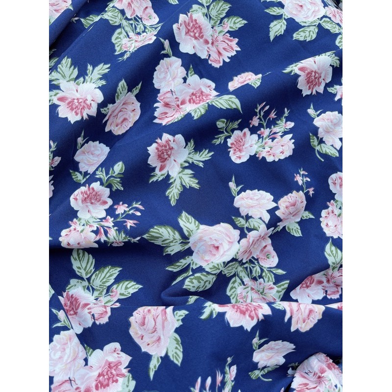 vải lụa hàng châu cành hồng phối chữ may sơ mi,váy,bộ