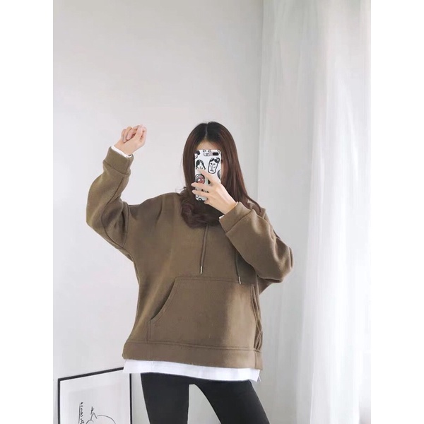 áo hoodie nữ nam form rộng unisex, hoodie nam nữ unisex form rộng có mũ thời trang màu nâu tây tay dài có mũ trơn | BigBuy360 - bigbuy360.vn