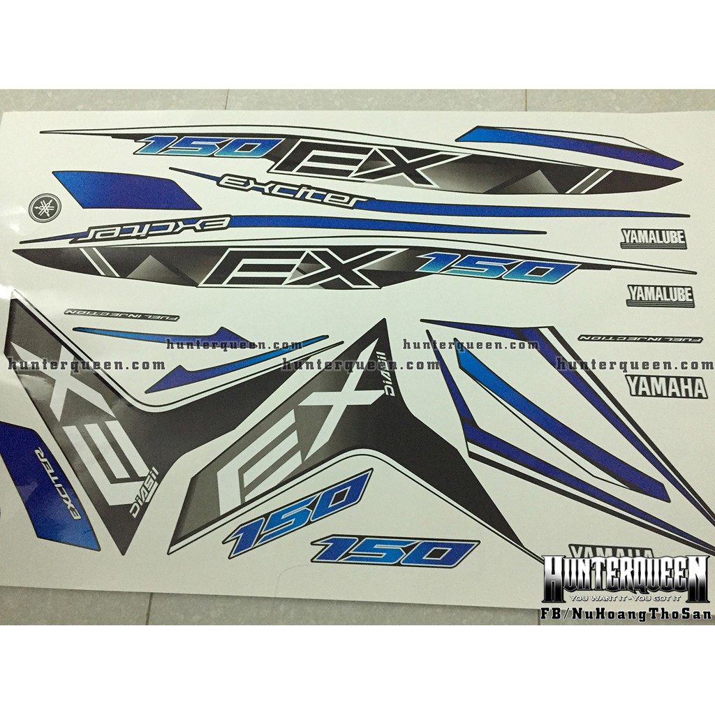 Tem Exciter 150. Tem rời chữ EX, xanh đậm nhạt. Dán xe đen. Xe màu khác vui lòng inbox
