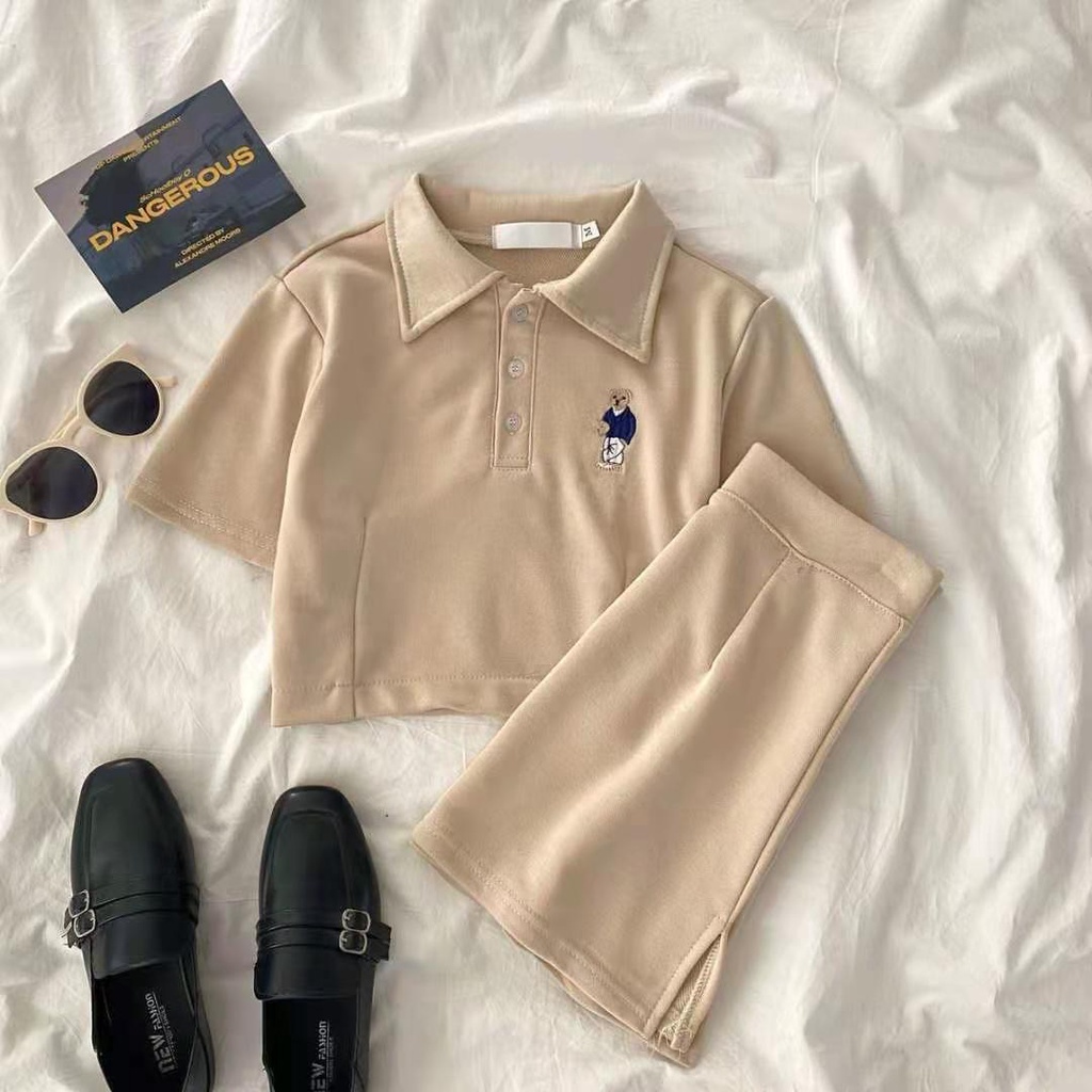 COZOKC COZOK Bộ áo thun ngắn tay + chân váy COZOK lưng cao thời trang xinh xắn đáng yêu cho nữ