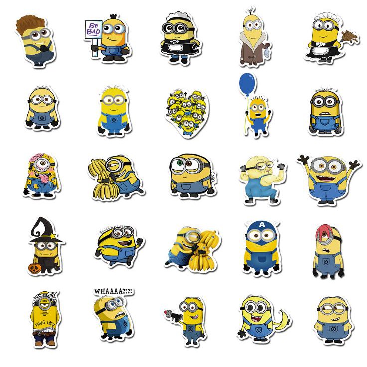 Sticker MINIONS nhựa PVC không thấm nước, dán nón bảo hiểm, laptop, điện thoại, Vali, xe, Cực COOL #87