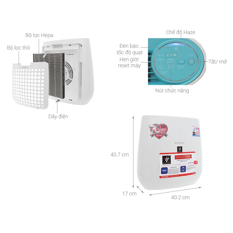 Máy lọc không khí Sharp Ion Plasma khử mùi lọc bụi mịn cho phòng 23m2 Sharp FP-J30E-A/B/P - HAPOS