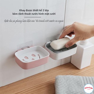 [Loại đẹp] Khay Để Bánh Xà Phòng Dán Tường 2 Lớp Đáy Kín Hình Mặt Cười 00239