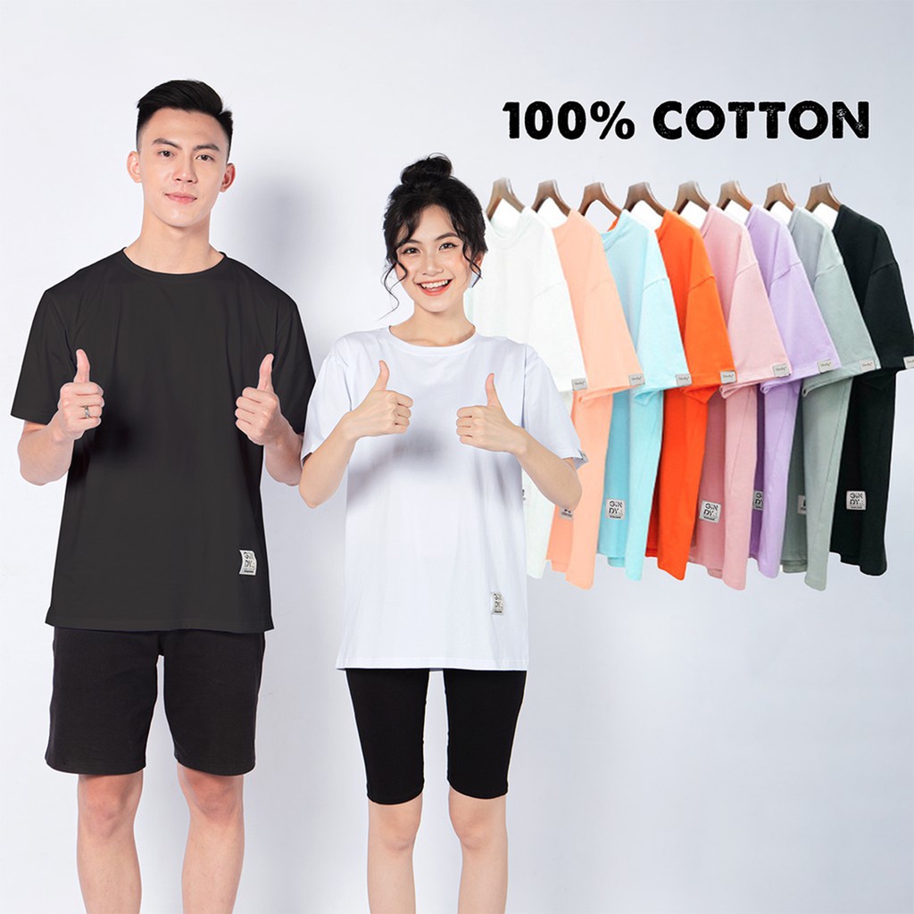 Áo phông cotton thun trơn unisex GINDY nữ tay lỡ cổ tròn form rộng dáng basic thoáng mát, co giãn 4 chiều A038