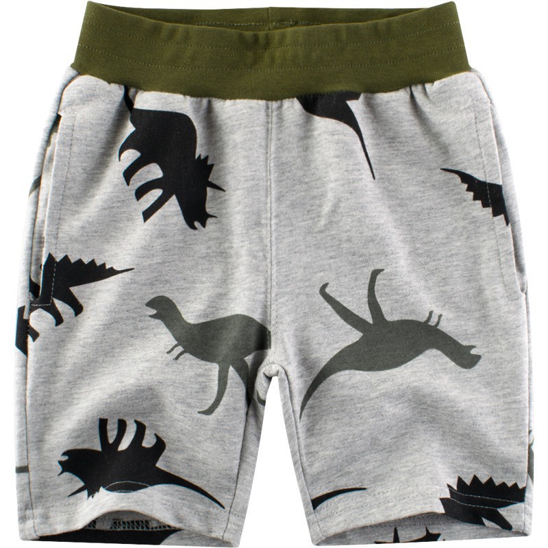 Quần Short Cotton Xám In Hình Khủng Long Thời Trang Mùa Hè Cho Bé Trai