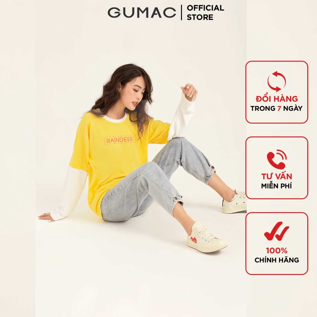 [Mã WABRGUM giảm 10% tối đa 30K đơn 99K] Áo thun nữ thiết kế tay dài phối màu GUMAC phong cách hàn quốc ATB1132