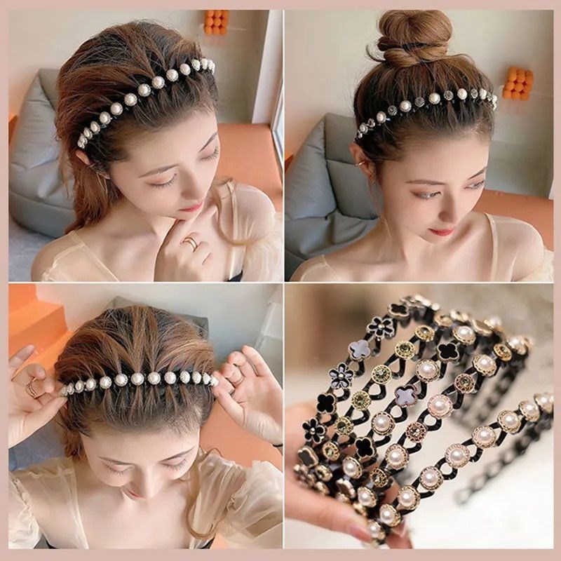 Băng Đô Cài Tóc Đính Ngọc Trai Chống Trượt Thời Trang Cao Cấp Cho Nữ