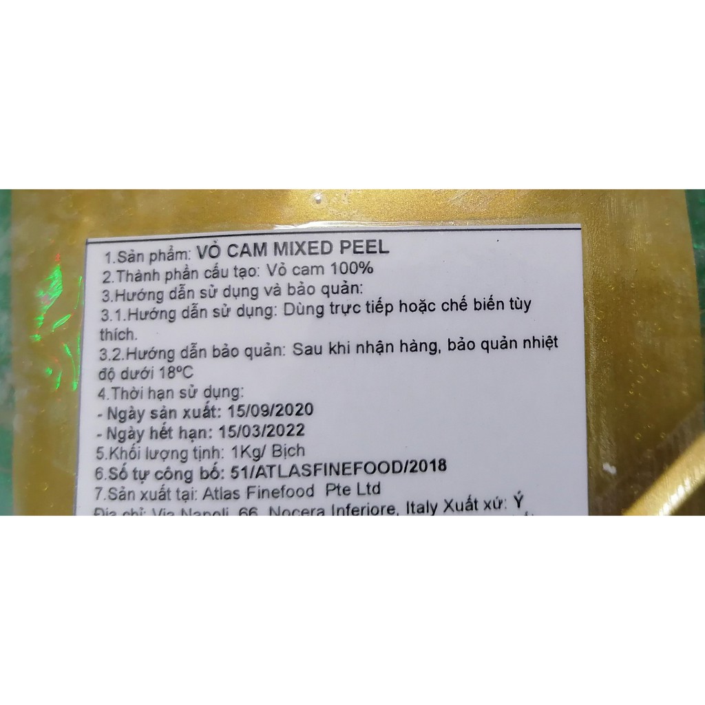 [GÓI LỚN 1Kg] MỨT VỎ CAM HẠT LỰU [Italia] ATLAS Mix Peel (als-hk)
