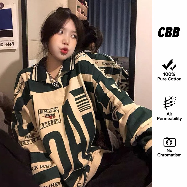 Porozi  Áo len dài tay in họa tiết Graffiti phong cách Hàn Quốc dành cho nữ