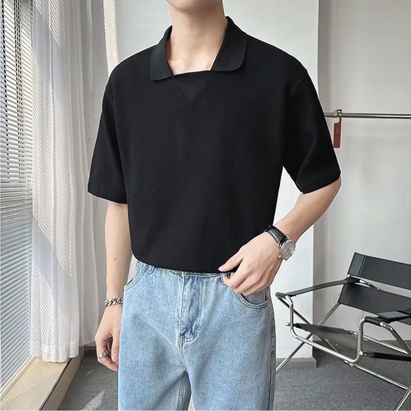 Áo Thun POLO Tay Ngắn Dáng Rộng Màu Trơn Phong Cách Hàn Quốc Thời Trang Mùa Hè Size M-2XL