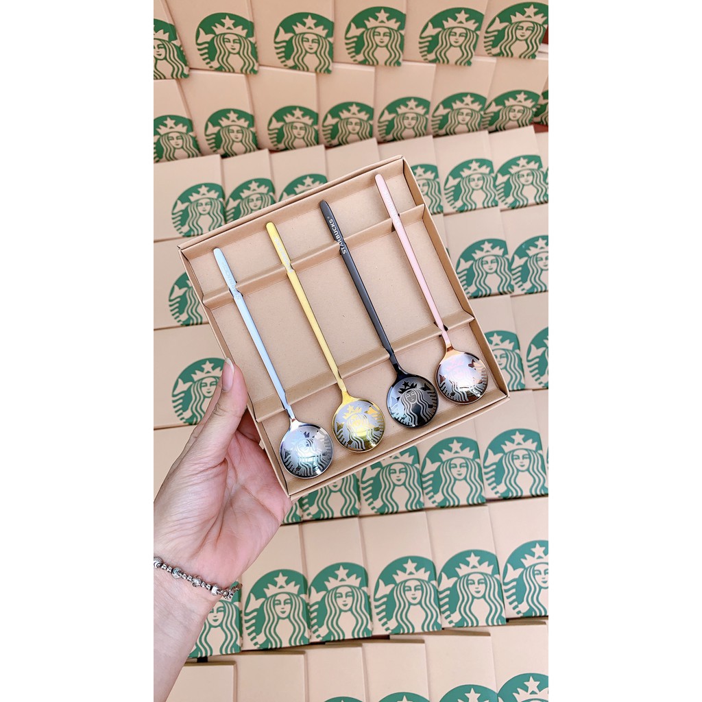 SET 4 THÌA MUỖNG STARBUCK SANG TRỌNG (kèm hộp đựng như hình)