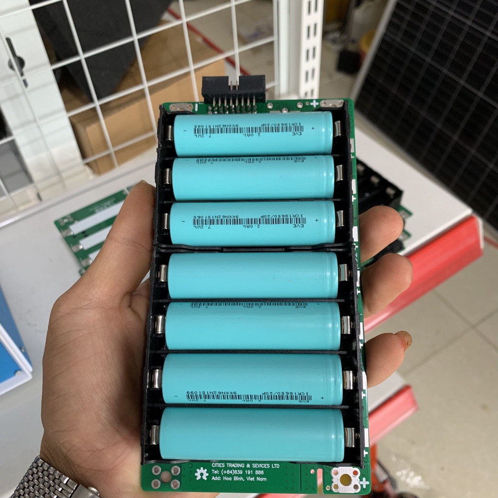 Khay Pin 18650, 7S, 25V, BMS Kết Nối Qua Jack IDE, 16 Pin