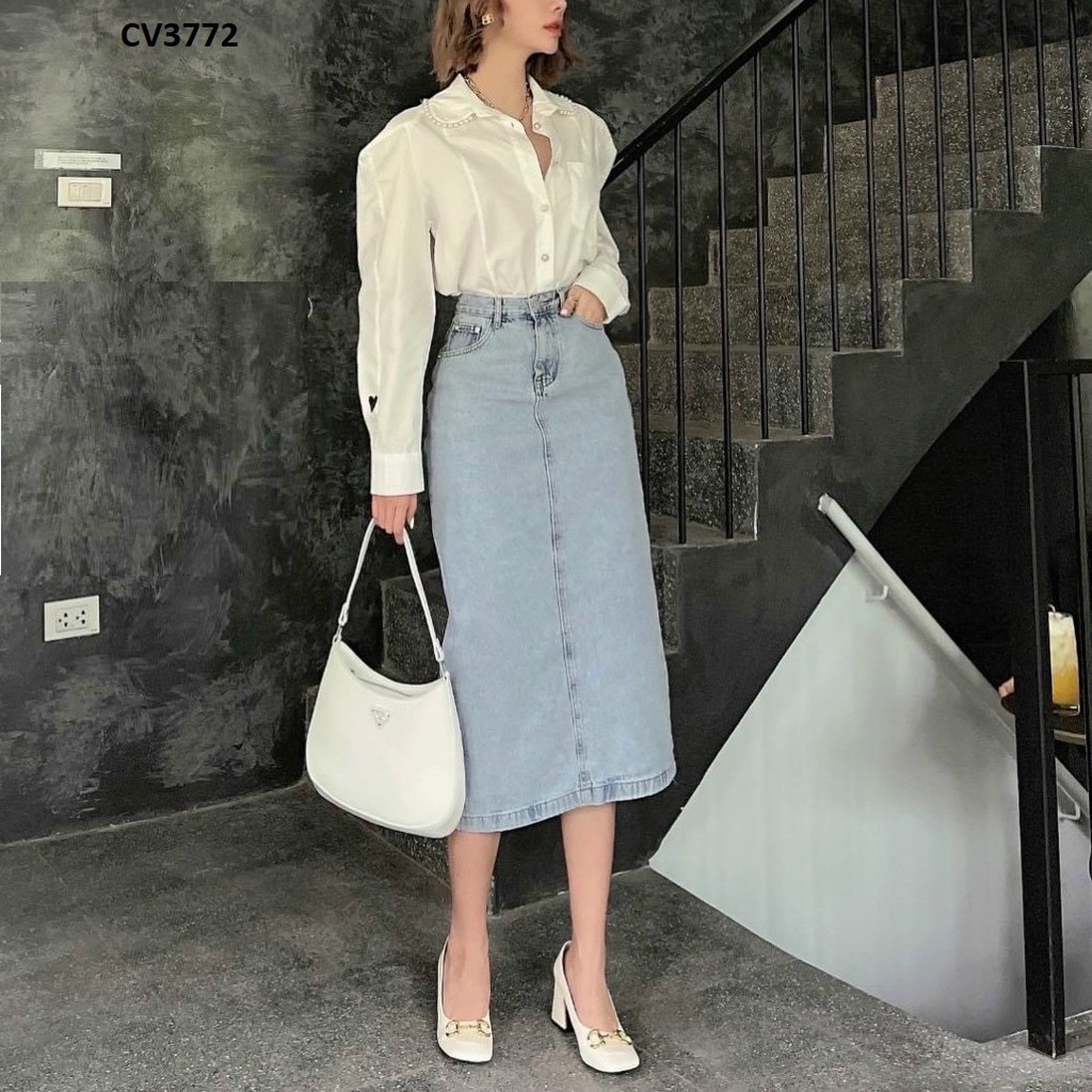 Chân váy jean dài phủ gối CV3772