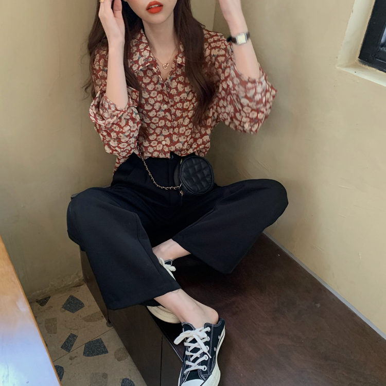 Áo Sơ Mi Dài Tay Dáng Rộng In Hoa Kiểu Retro Thời Trang Mùa Thu Cho Nữ