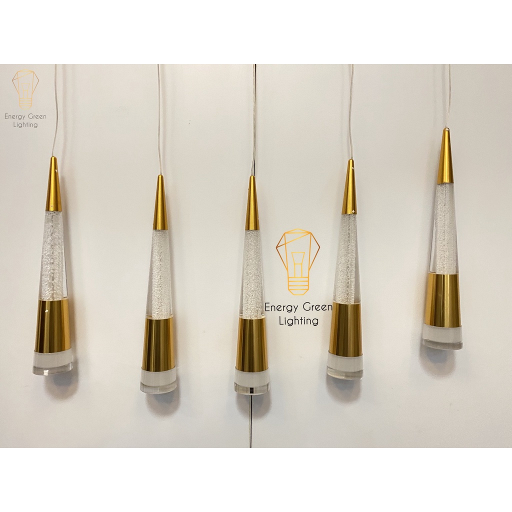 Bộ 5 Đèn Thả Trần Energy Green Lighting Thủy Tinh Hình Ống DGT-099 - Có Đế Đèn Phát Sáng
