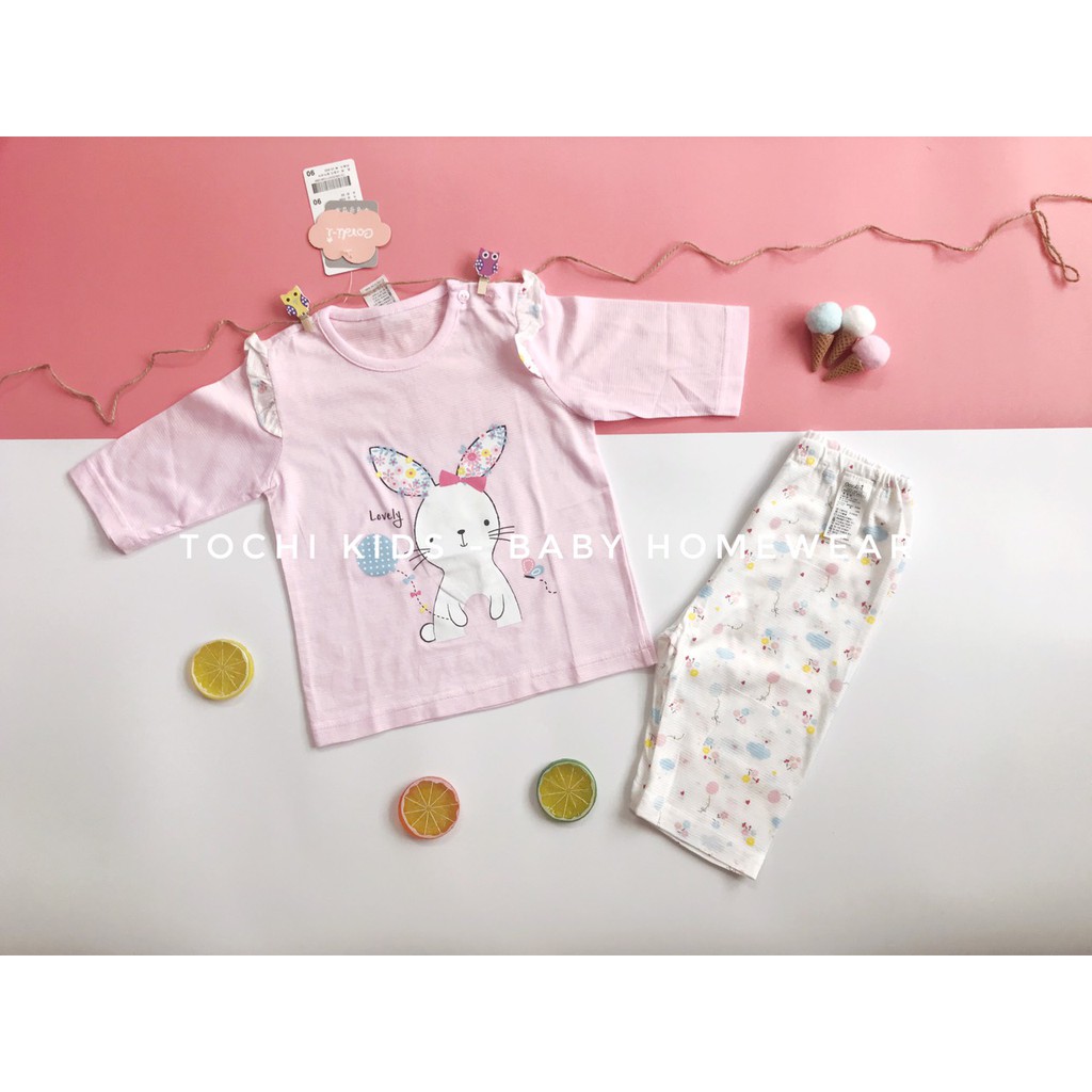 Bộ cotton giấy lửng tay bé gái Cordi-i chính hãng Hàn Quốc nhập khẩu - mặc hè thu/ điều hòa