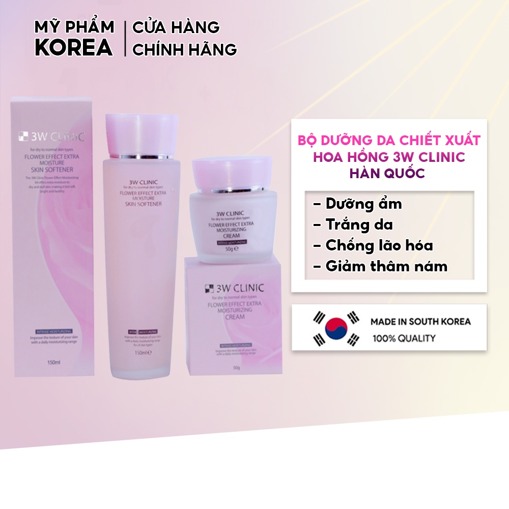 Bộ dưỡng trắng da dưỡng ẩm chiết xuất Hoa Hồng 3W Clinic Hàn Quốc Giúp cải thiện lão hóa, làm sạch sâu lỗ chân lông