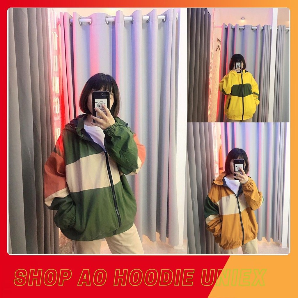 Áo khoác dù sọc ngang ba màu