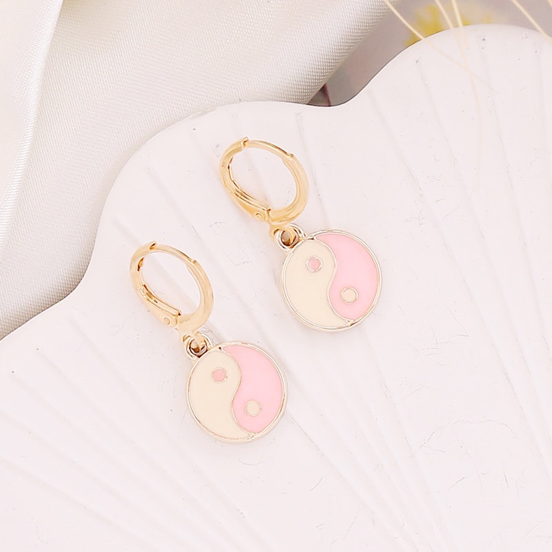 Khuyên Tai Tròn Âm Dương Bằng Hợp Kim Tráng Men Thời Trang Cho Nữ PD496
