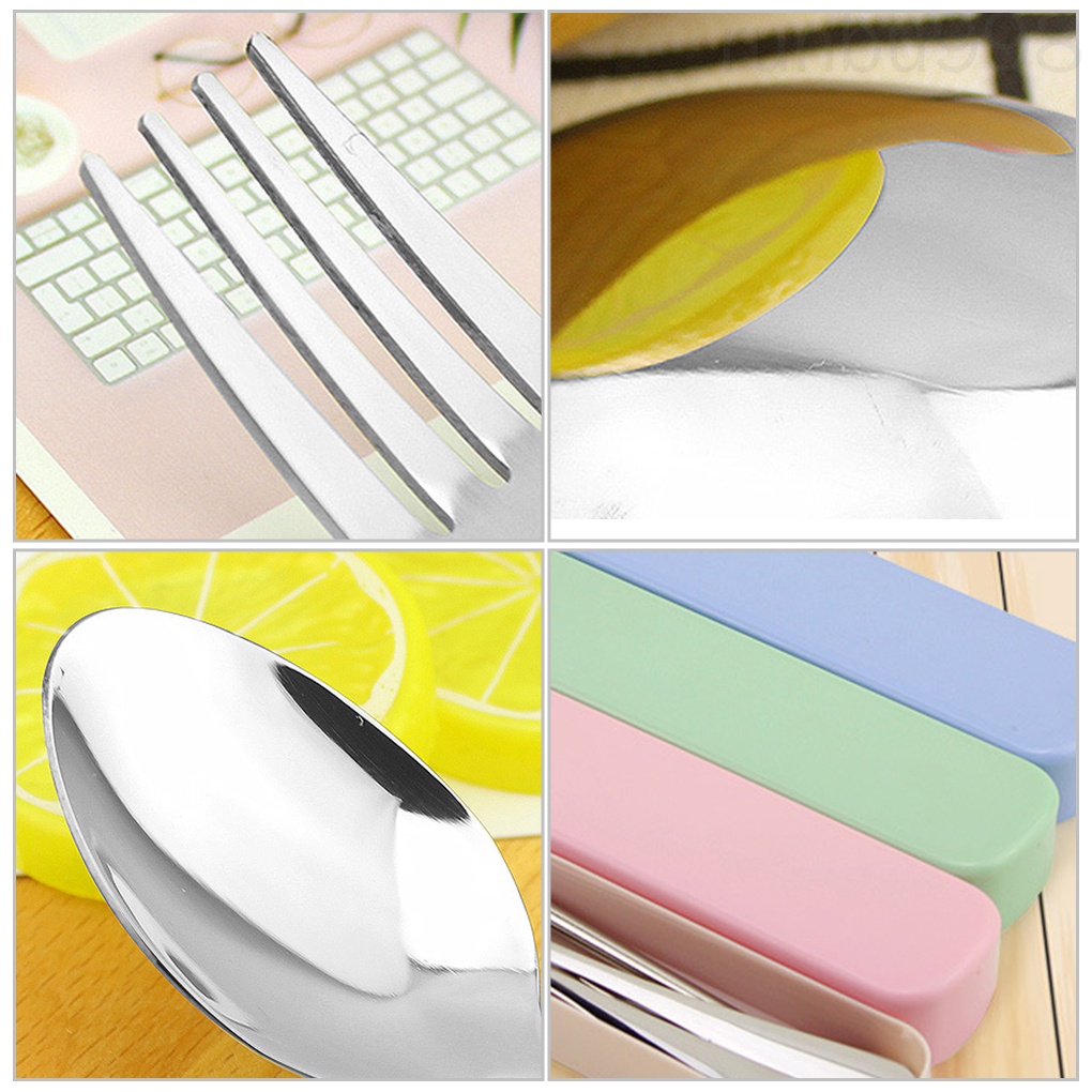 Bộ dụng cụ ăn uống bằng thép không gỉ kèm hộp đựng tiện dụng cho học sinh / nhân viên văn phòng